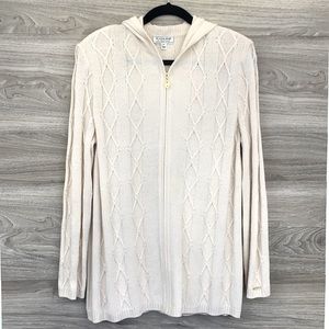 St. John cream hooded ribbed knit cardigan sweater